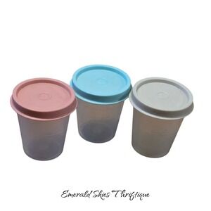 3 Tupperware Midgets 2oz Mini Condiment/Pill/Herb Containers clear free ship